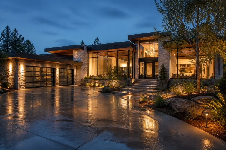 Photoreal modern residential exterior for architectural design production.