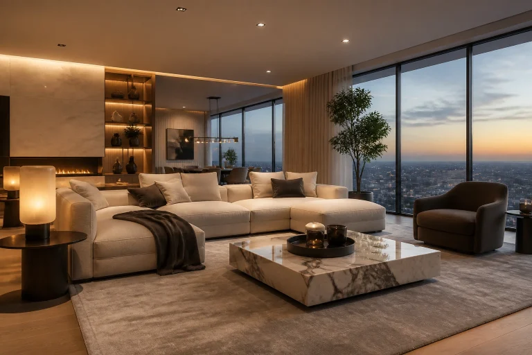Luxury living room interior design visualization.