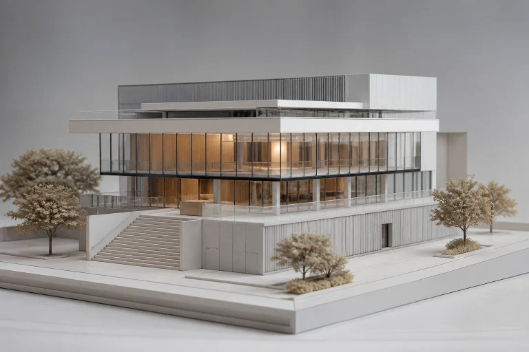Precise architectural 3D model massing study.